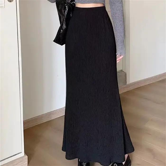 Jupe longue plissée taille haute pour femme
