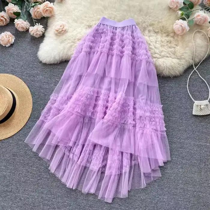 Jupe longue en maille polyester tutu plissé pour femme junior toutes saisons occassions spéciales casual chic elegance
