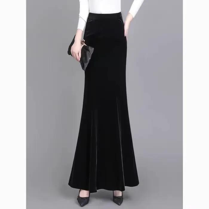 Jupe longue élégante en velours coupe sirène automne hiver confortable pour femmes occasions spéciales sophistiquées