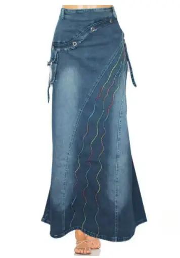 Jupe longue taille haute en denim pour femme
