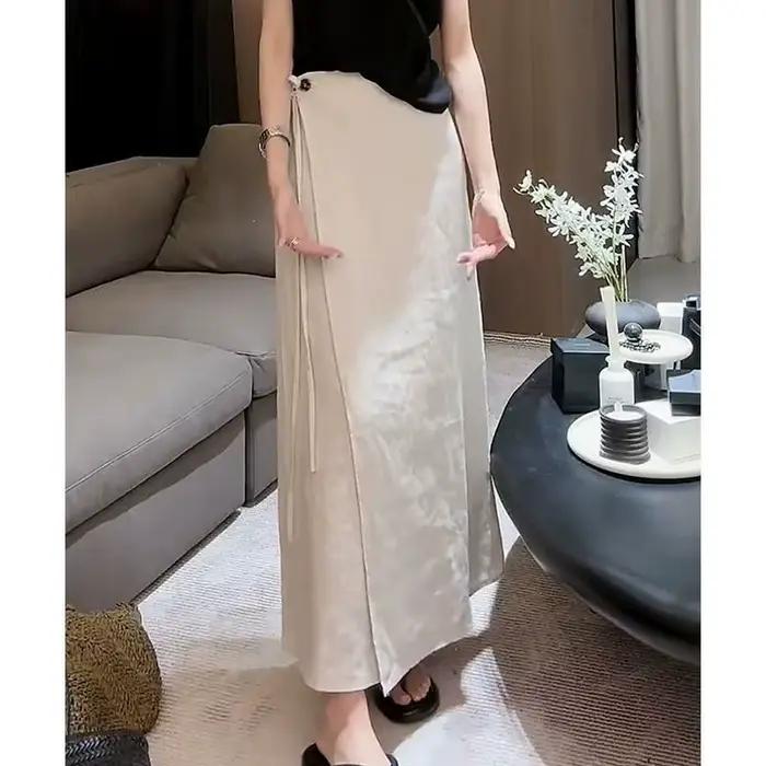 Jupe longue en lin et coton blanc pour femme