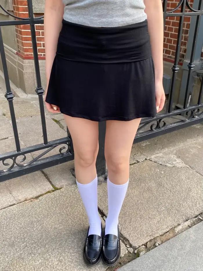 Mini-jupe noire plissée pour femme, taille unique, style préppy, décontractée, coupe trapèze, polyester et coton, pour sorties nocturnes estivales