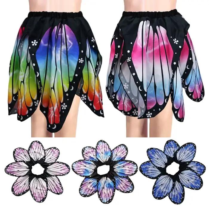 Jupe plissée irrégulière taille haute fantaisie à imprimé papillon et pétales pour femme