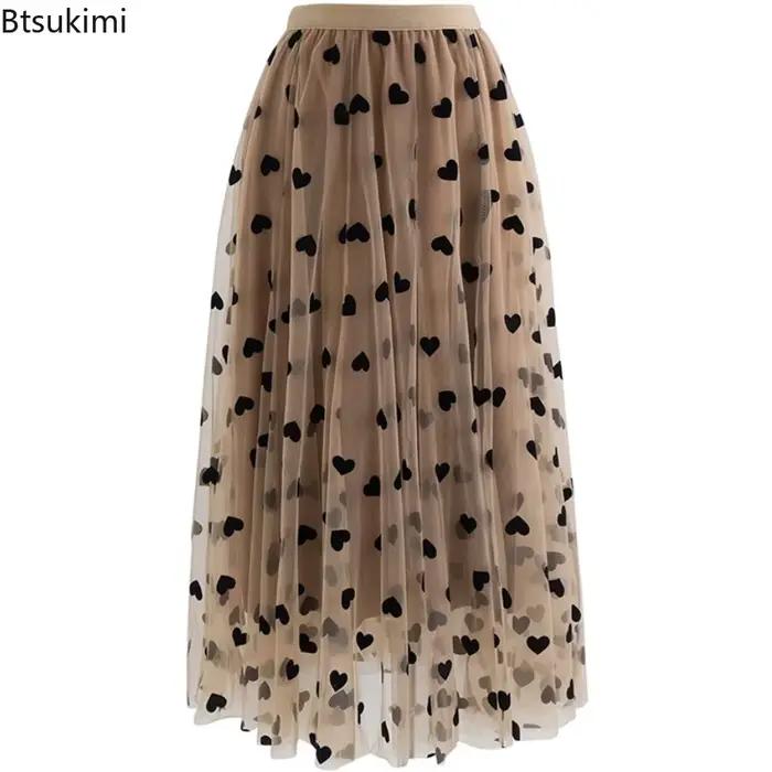 Jupes femmes français rétro maille 2026 taille haute Midi a-ligne jupe en peluche en forme de coeur moelleux