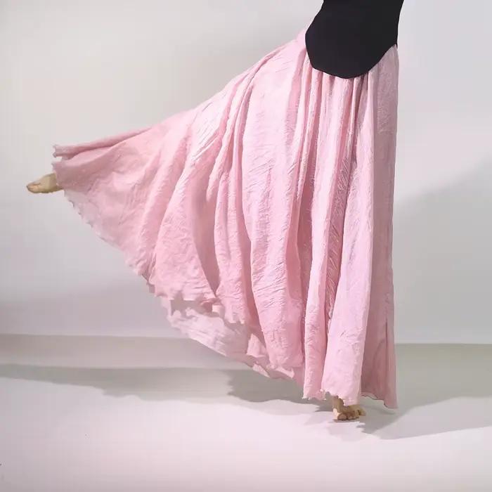 Jupe mi-longue en coton et lin pour femmes
