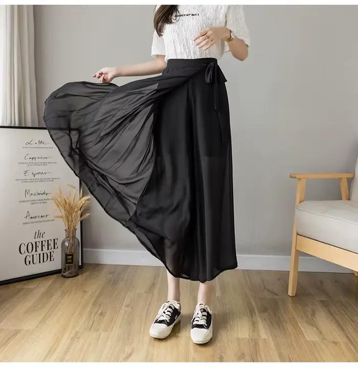 Jupe plissée en mousseline de soie pour femmes, taille haute, décontractée, jambes larges, mode streetwear, été, pantalon longueur cheville, confortable et respirante