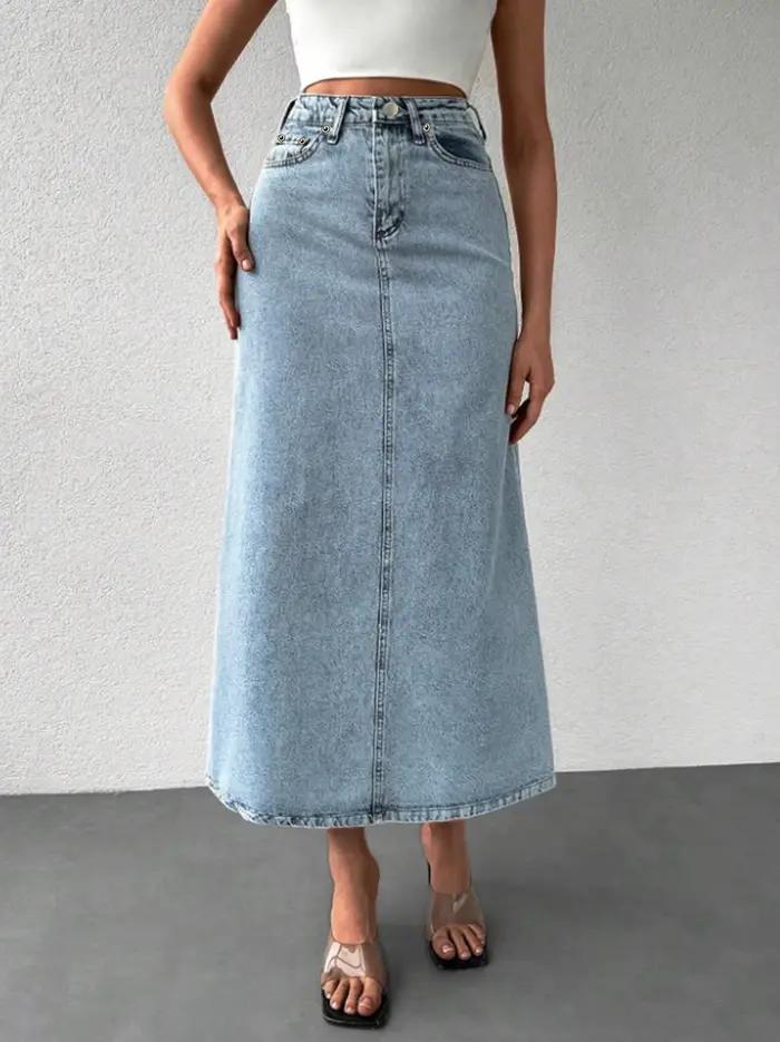 Jupe midi en jean mi-longue pour femme