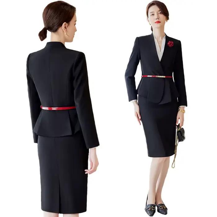 Ensemble blazer à manches longues et jupe mi-longue pour femmes élégant et confortable style bureau dame automne hiver polyester élasthanne ocasiones professionnelles et soirées spéciales