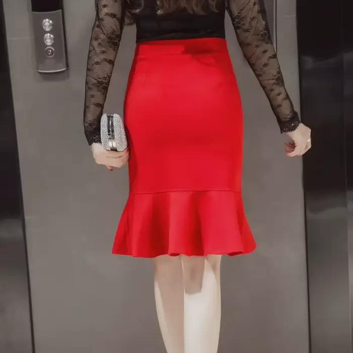 Jupes de bureau style sirène à volants pour femmes, jupe crayon