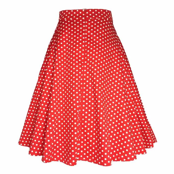 Petit rouge à pois coton femmes Sexy Midi jupe d'été Pin Up taille haute rétro Vintage Rockabilly 50s