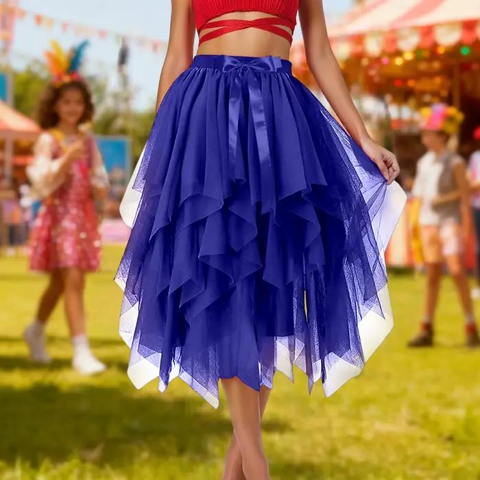 Jupe pour femmes taille haute évasée style féerique à superpositions élégantes douces en gaze longueur genou pour festival de musique automne noël occasions spéciales