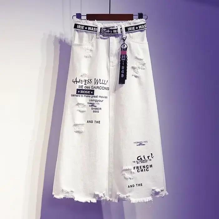 Jupe longue en denim blanc pour femmes