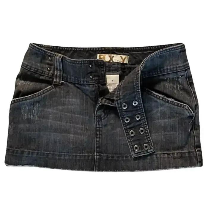 Jupe courte applique imprimé denim goth street hip hop hoparajuku vintage taille haute y2k mini sexy ample décontracté
