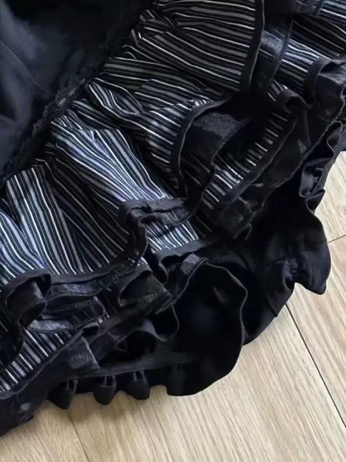 Harajuku filles rayure Punk Grunge jupes femmes Y2k esthétique taille haute gâteau Mini Streetwear dentelle Vintage