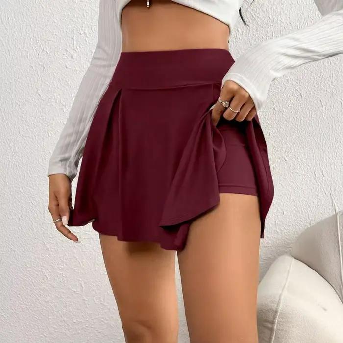 Jupe-short de yoga taille haute unie pour femme avec short intégré