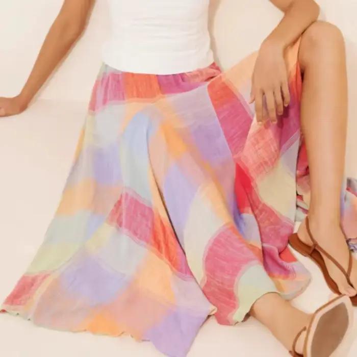 Jupe plissée à carreaux colorés pour femmes