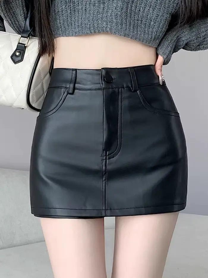 Jupe courte trapèze taille haute en similicuir pour femme – Collection Printemps – Style élégant et tendance – Couleur unie – Nouveauté du moment