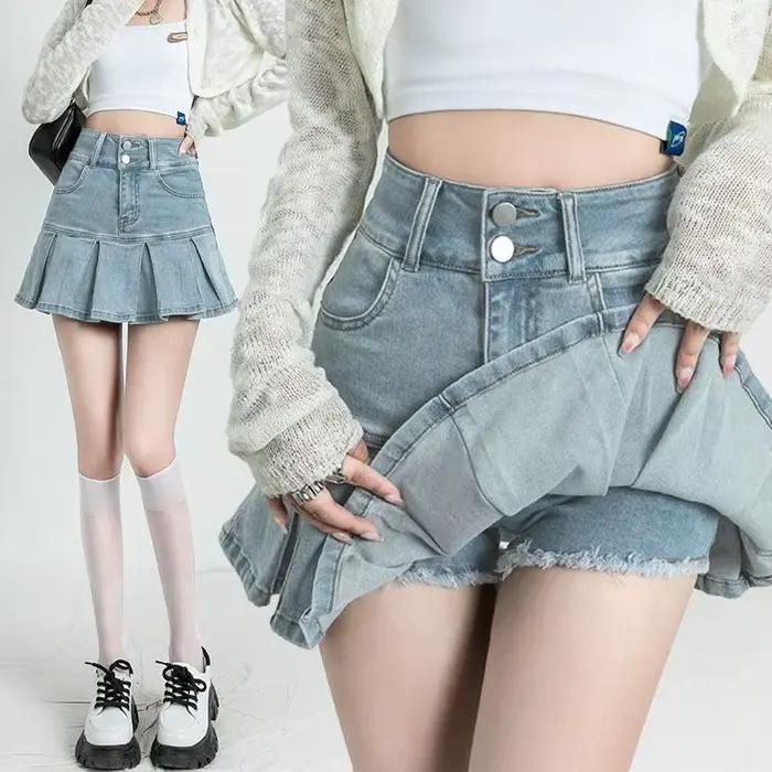 Jupes en jean à volants Gyaru pour femmes