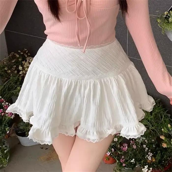 Mini jupe coréenne en dentelle pour femme