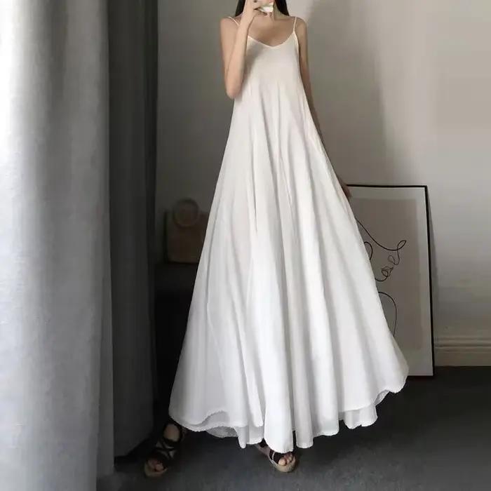 Robe longue d'été pour femme en coton pur