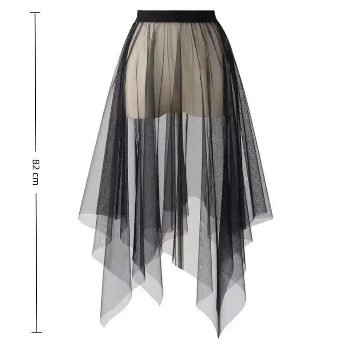 Jupe longue élégante en dentelle transparente et tulle noir et blanc