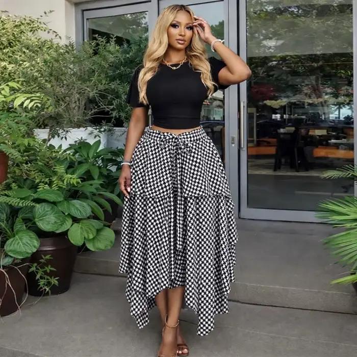 Jupes Femme Mi-longues Coupe Trapèze Taille Haute Ajustée Imprimé Carreaux Décontractées Élégantes Style Y2K Streetwear Travail Été 2026