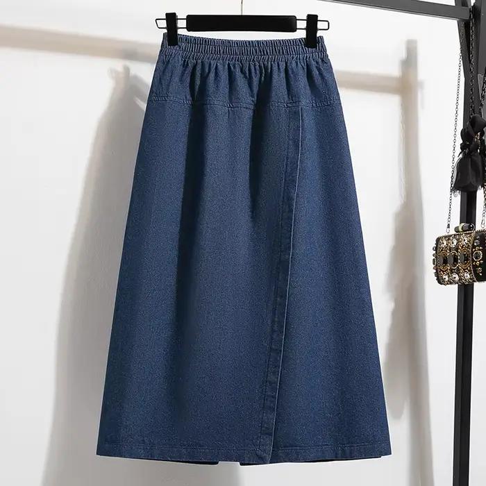 Jupe en jean taille haute trapèze mini-midi grande taille pour femme
