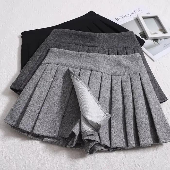 Mini Jupe Plissée en Laine pour Femme