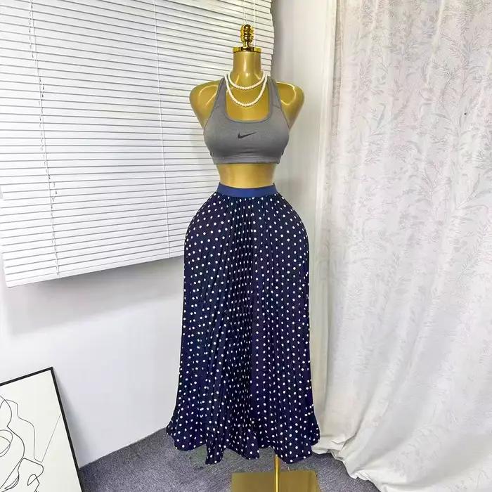 Femmes jupe plissée à pois une ligne jupes taille Empire cheville longueur coupe ample décontracté élégant bureau dame 2025 automne hiver