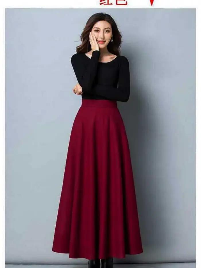 Jupe longue plissée en laine pour femme