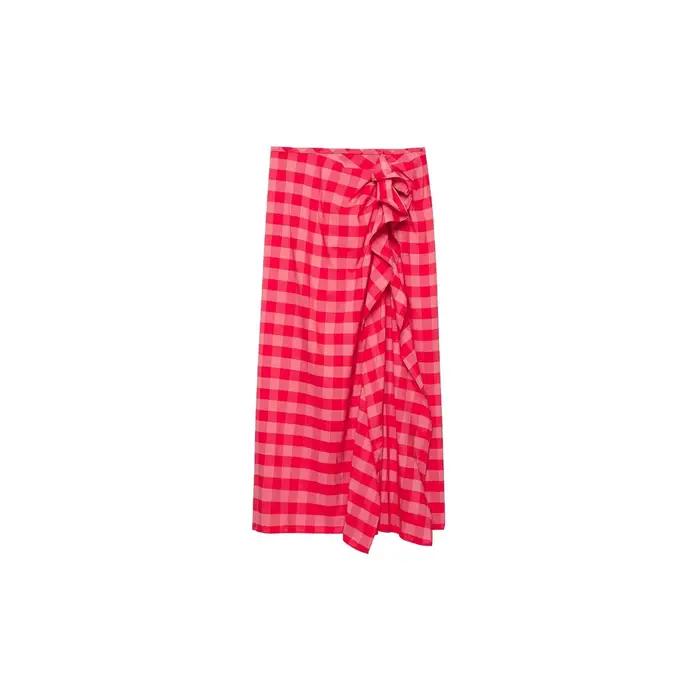 Jupe midi amincissante asymétrique à carreaux rose bonbon