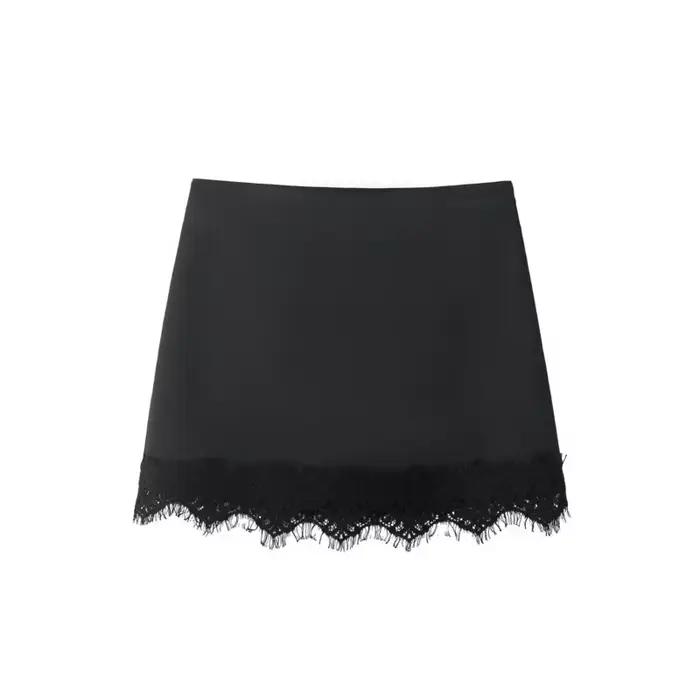 Jupe midi femme avec ourlet en dentelle