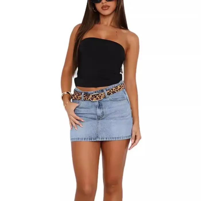Mini-jupe en jean décontractée et chic avec motifs léopard et solides pour femmes pour diverses occasions et tenues de rotation