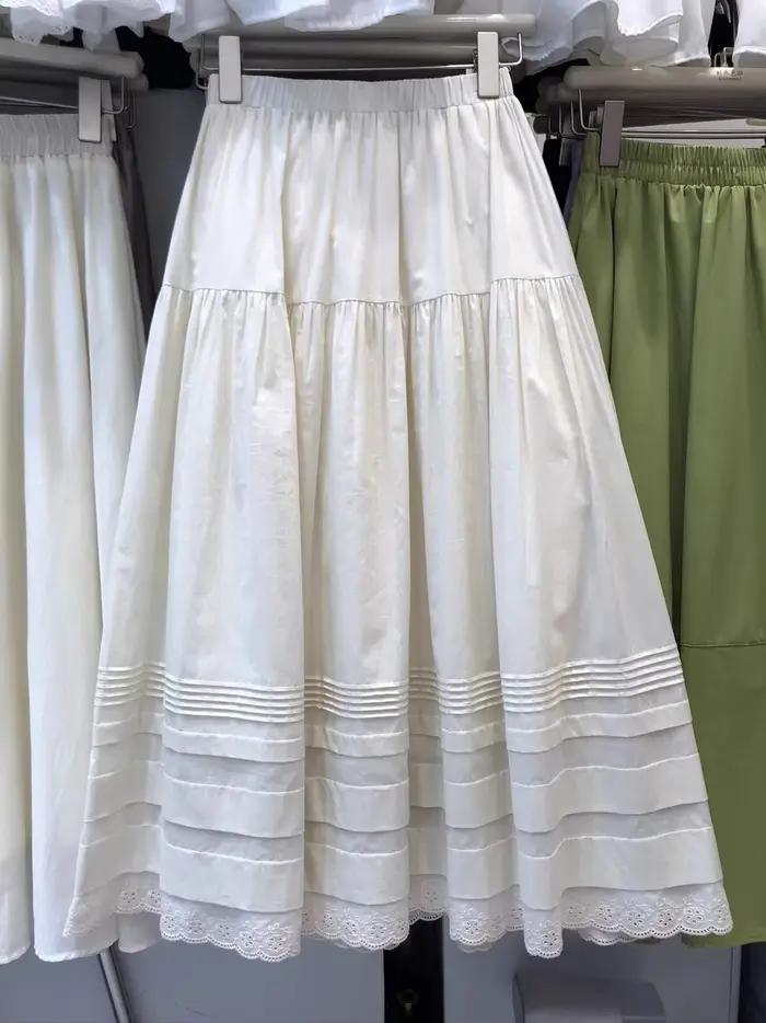 Jupe blanche bohème inspiration haute couture pour femmes mode printemps été coton fin mi-mollet silhouette élégante