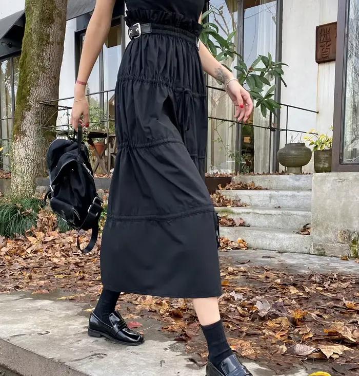 CHEERART – jupe taille haute avec ceinture en cuir pour femmes