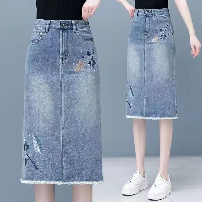 Jupes en jean femme taille haute bleu jupe