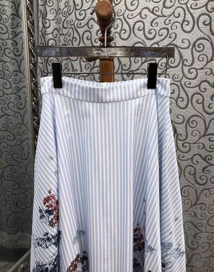 100% coton jupes longues 2025 printemps mode Style femmes Vintage imprimé Floral taille haute longue Maxi rayé bleu