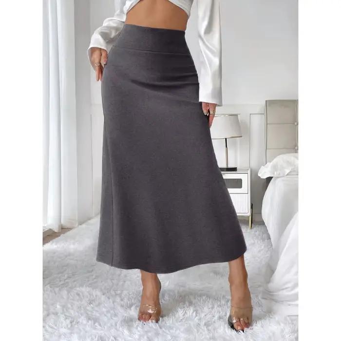 Jupe longue femme taille haute élasthanne polyester tricotée au lait coupe régulière silhouette droite coloris pure style formel printemps été