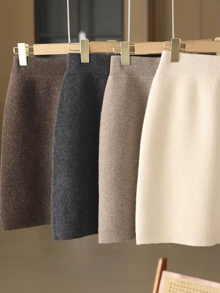 Femmes laine jupes automne hiver bureau dame Mini jupe cintrée taille élastique 100%