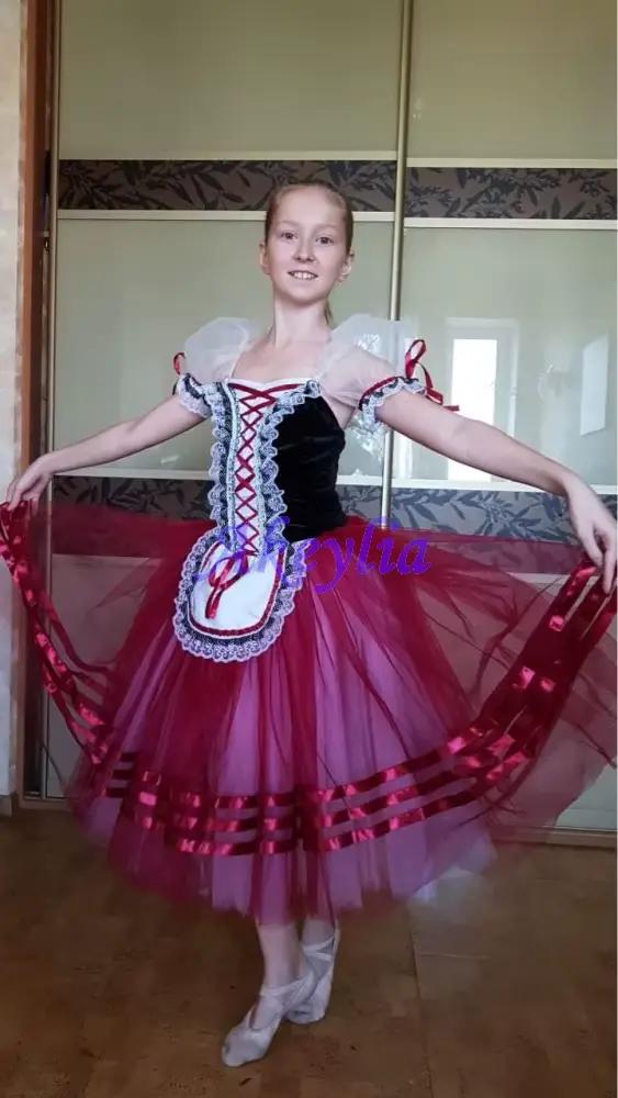 Robe Giselle bordeaux, robe Tutu longue de Ballet de Village paysanne