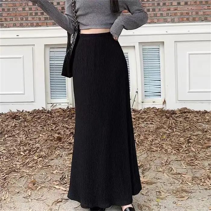 Jupe longue plissée taille haute pour femme