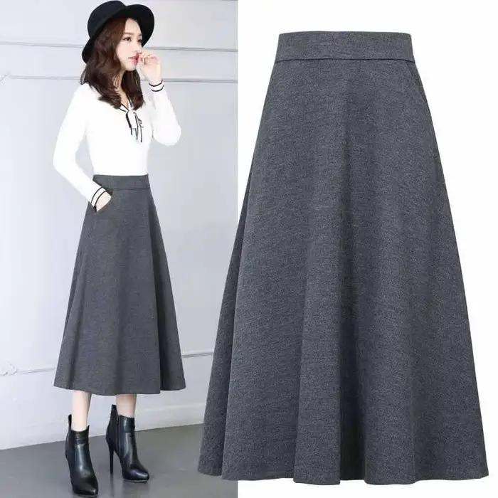 Jupe Lucyever en laine polyester élégante et décontractée pour femmes, automne-hiver, coupe mi-mollet, silhouette une ligne, polyvalente pour toutes les occasions