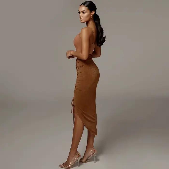 Jupe Asymétrique Vintage Polyester Élasthanne Taille Haute Plissée Mode Jupe Crayon Été Solide Enveloppement HanchesSexy Mince Jupes Irregulieres Pour Parties Soirées Fêtes Occasions Spéciales ```