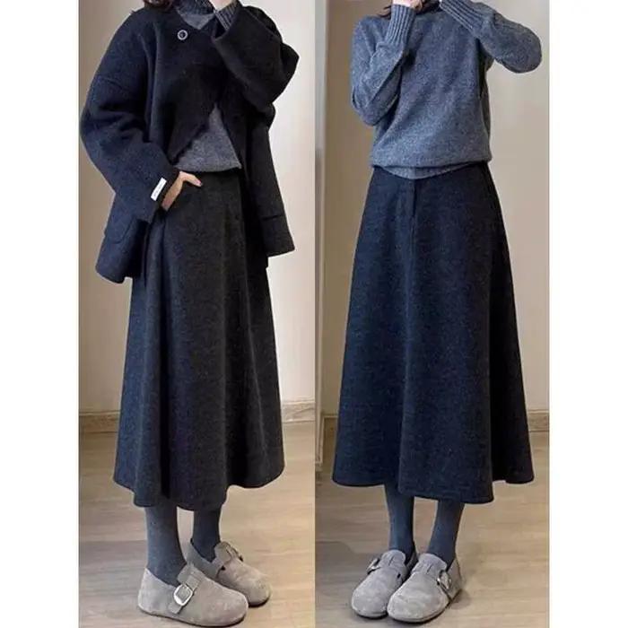 Jupe midi trapèze en laine pour femme
