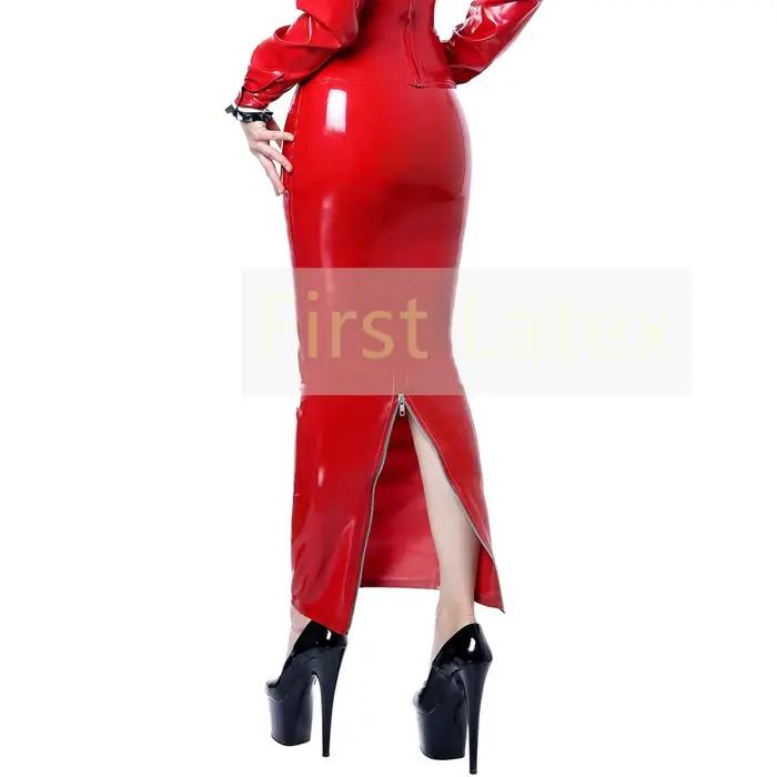 Jupe crayon classique en Latex rouge faite à la main