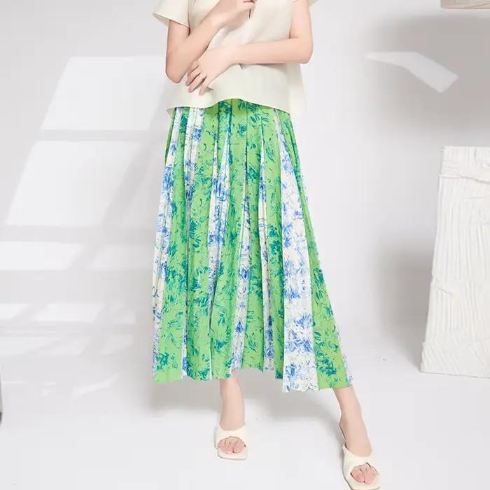 Miyake Organza jupe femme demi-jupe 2025 été nouveau sens senior plissé imprimé taille élastique a-ligne