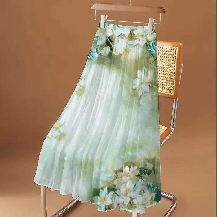 Jupe longue en mousseline de soie à imprimé floral pour femmes