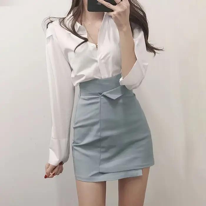 Vêtements bleu femmes jupe taille haute jupes
