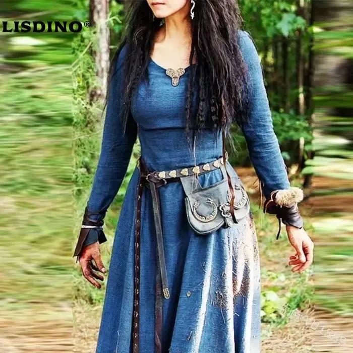 Robe féérique elfique celtique vintage gothique viking printemps automne cosplay femmes haute élasticité coton traditionnelle fantastique