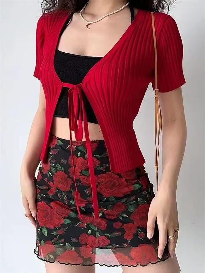 Mini jupe vintage à imprimé rose pour femme